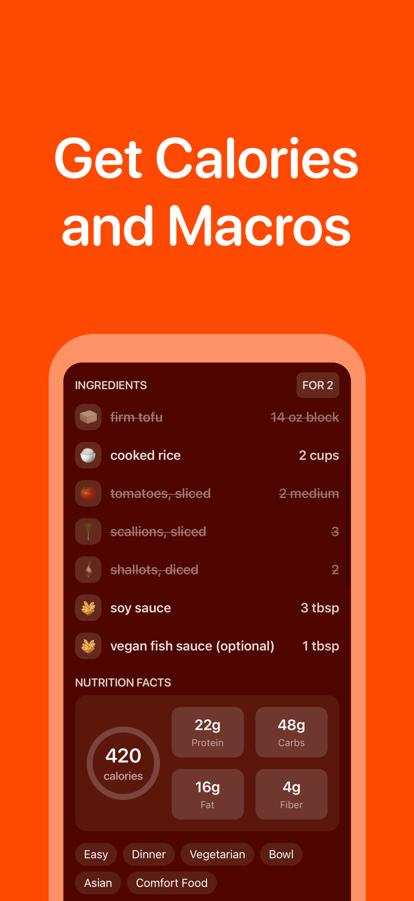 Nutrition facts screenshot